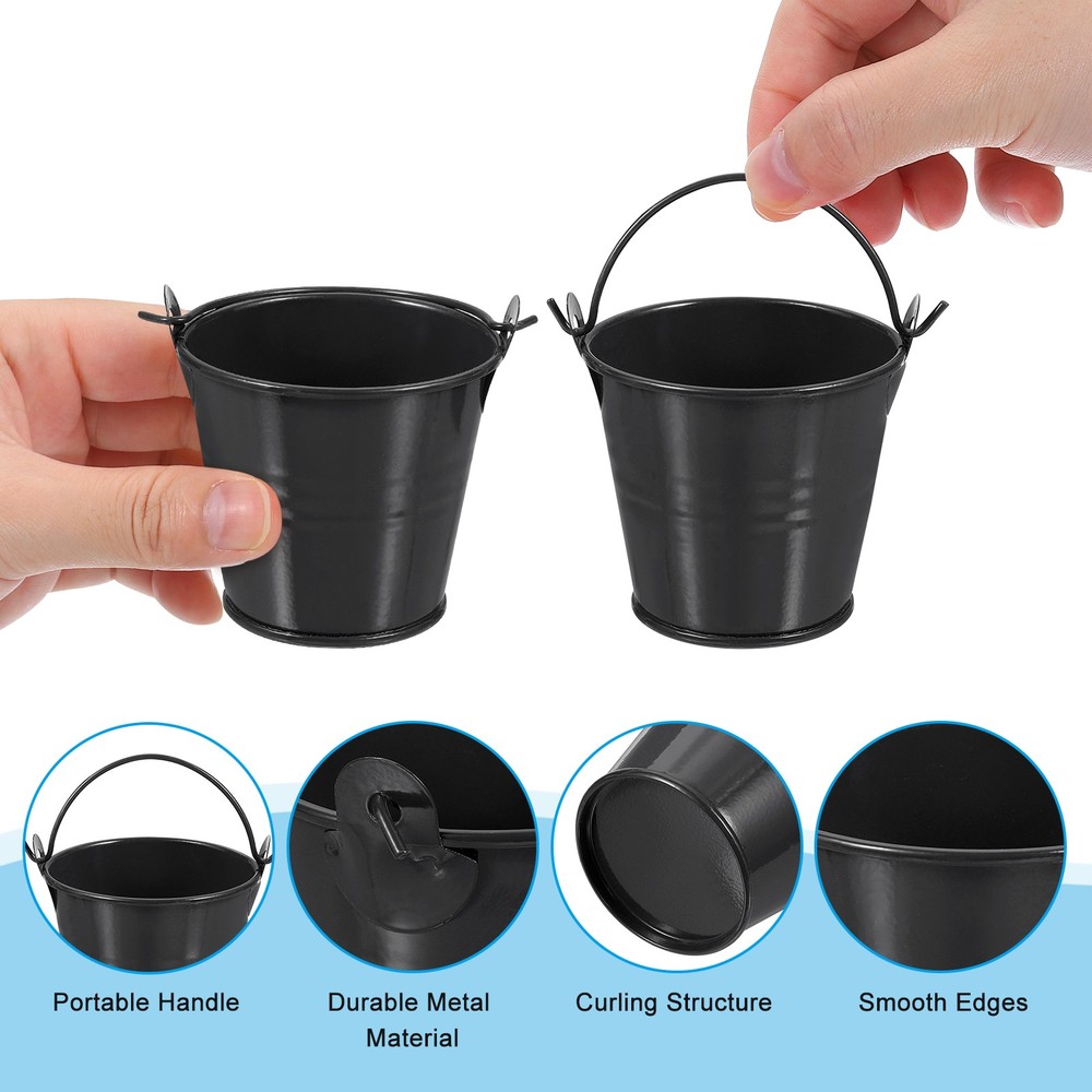 8Pcs 2.4"x2" Small Metal Buckets Mini Galvanized Easter Buckets Black