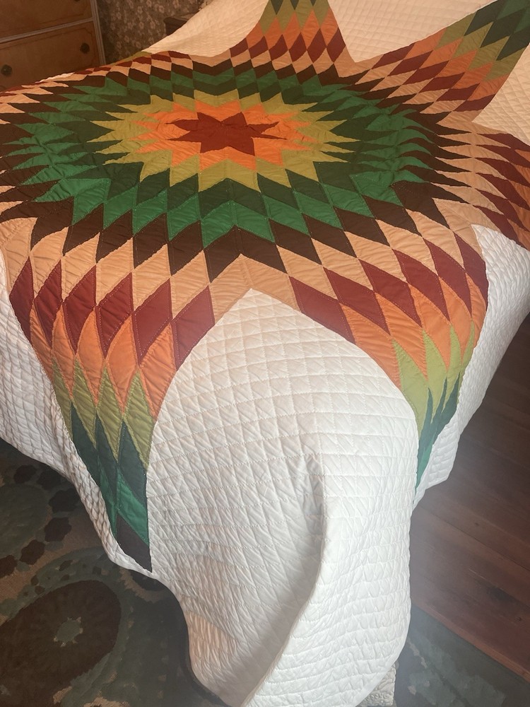 Vintage Handmade Quilt Lonestar Bedspread Cotton Patchwork King