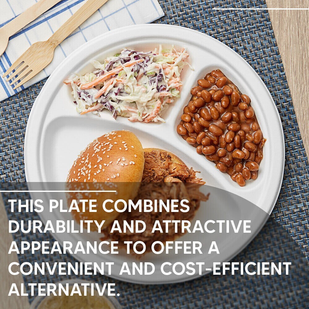 Bagasse Section Plates 10" (26cm) Biodegradable White Compartment Plates