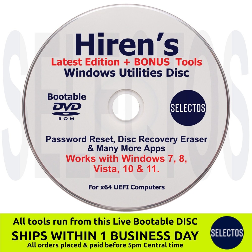 Hiren's Boot CD PC Utilities Disc Password Reset Disk Recovery &More +Apps List