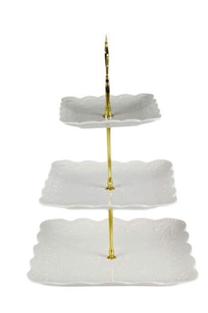 Tebery 1 Pack 3 Tier Ceramic White Food Server Display Holder 15"