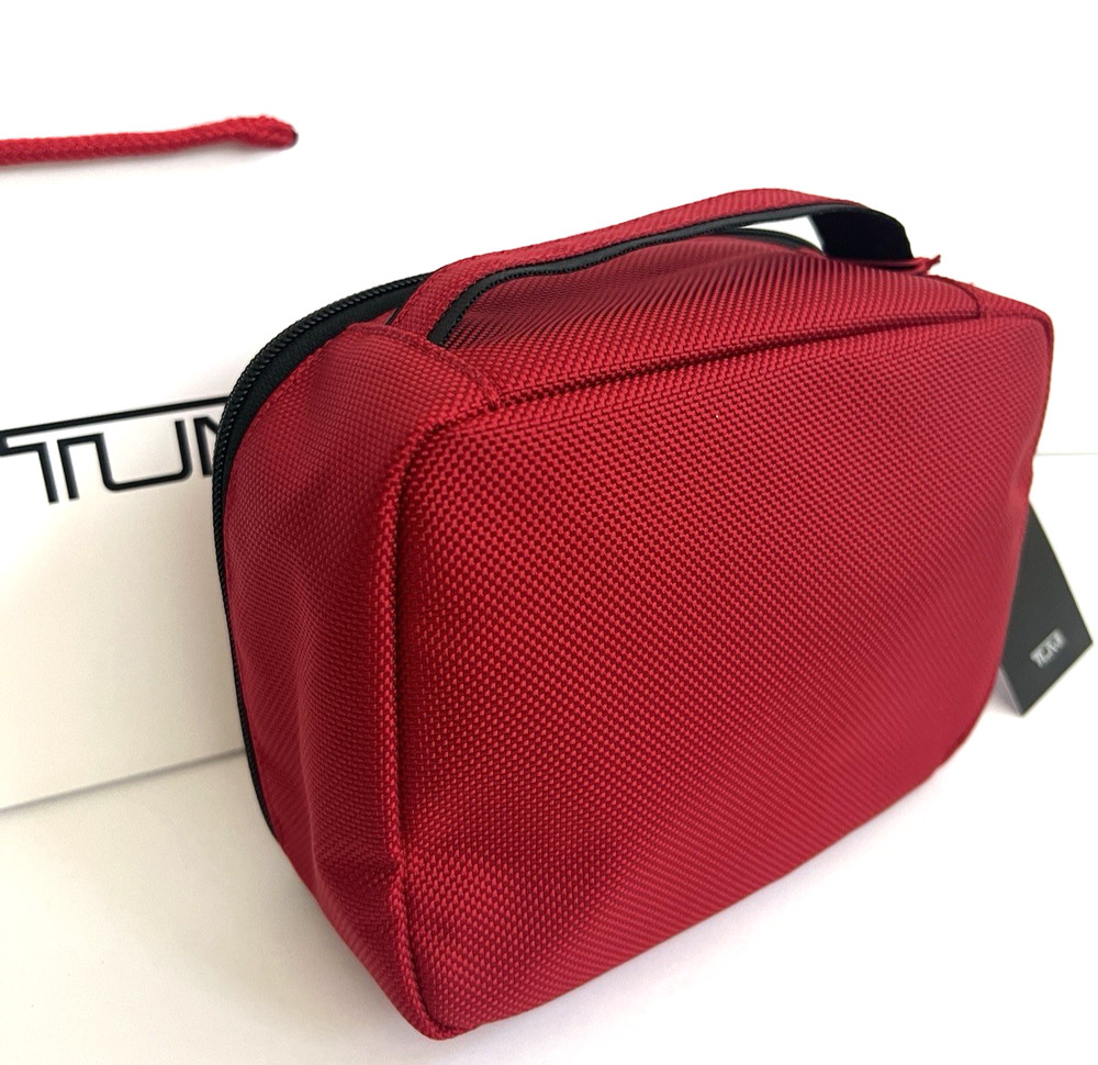 Tumi Red Black Cube Travel Pouch Accessory Zipper Bag
