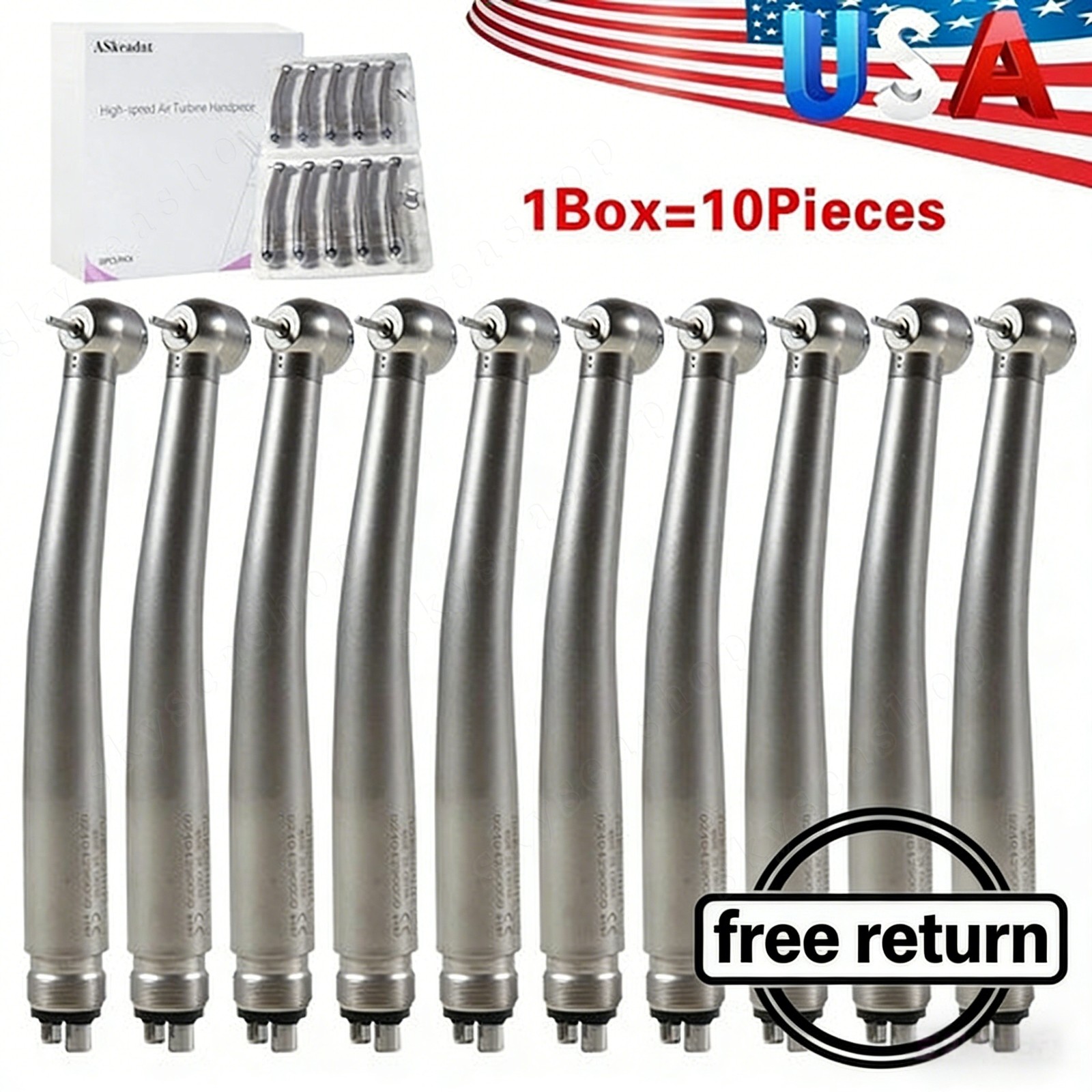 10 PCS Dental High Speed Handpiece Push Button Turbine 4 Hole NSK Pana Max Style