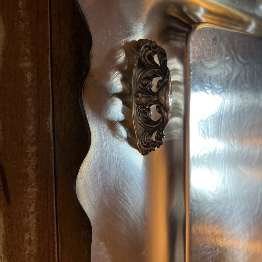 Vintage Rectangular Heavy Footed Leonard Silverplate Butlers Serving Tray 25”