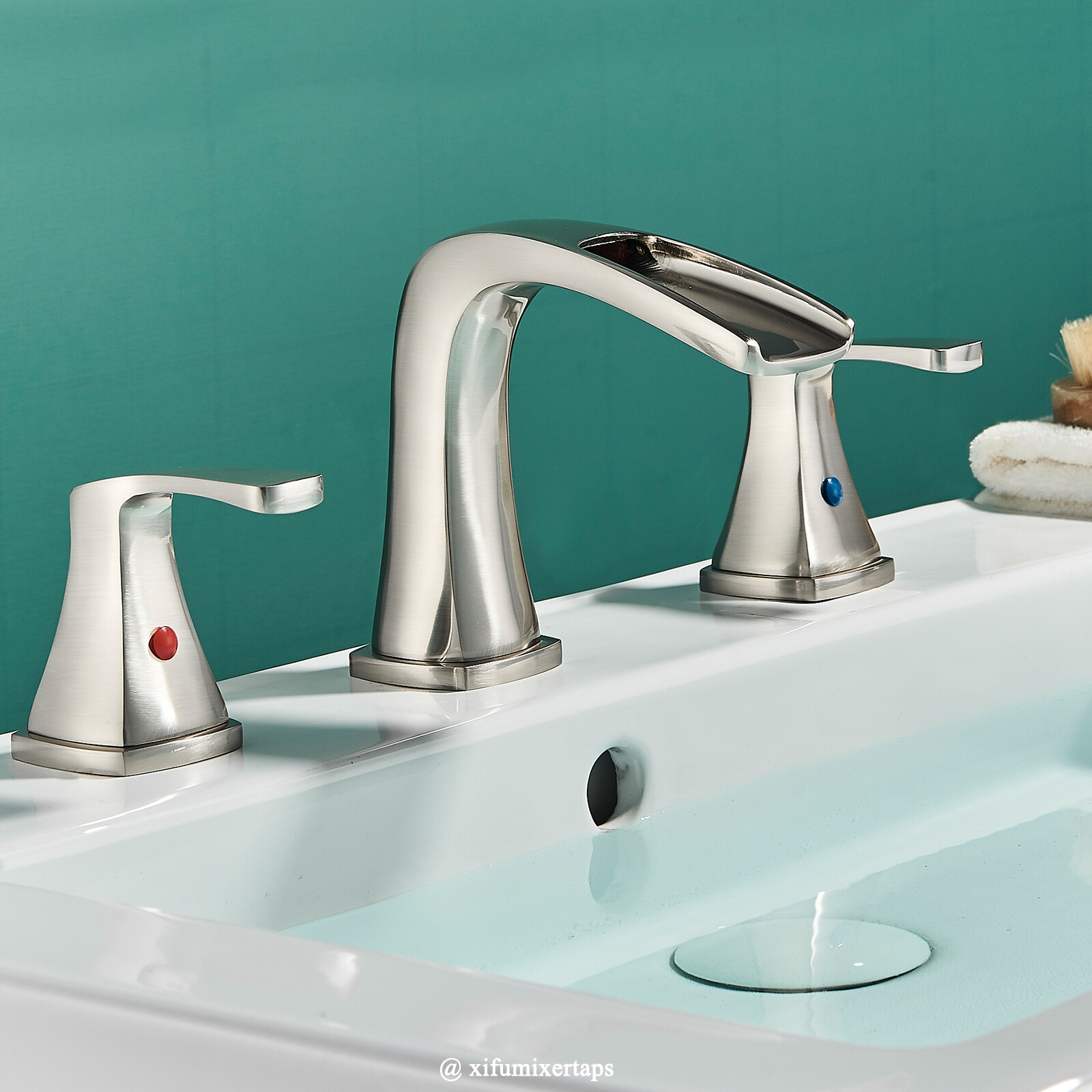 8” Widespread Waterfall Bathroom Sink Faucet 3 hole Vanity Mixer Brushed Nickel