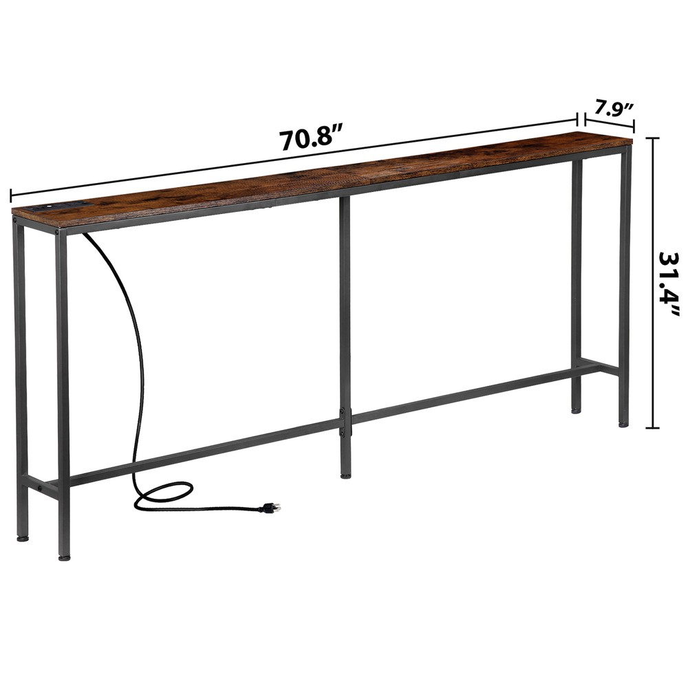 70 Inch Console Table with Outlet Sofa Table Narrow Entryway Table Hallway Table