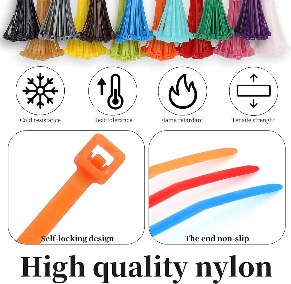 1200 Pieces Zip Ties Multi-Purpose Assorted Colored Self-Locking Nylon Cable ...