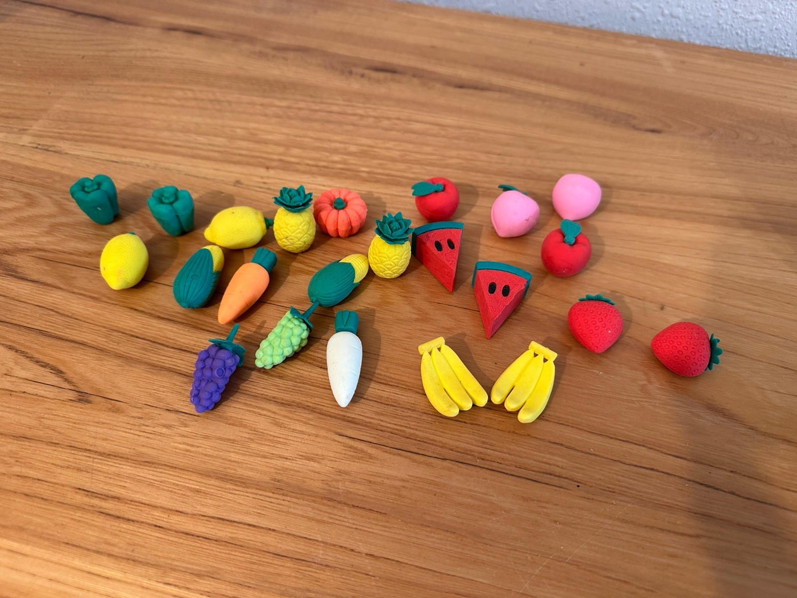 Food Eraser Set of 23 Fruit and Veggies Small Erasers Used