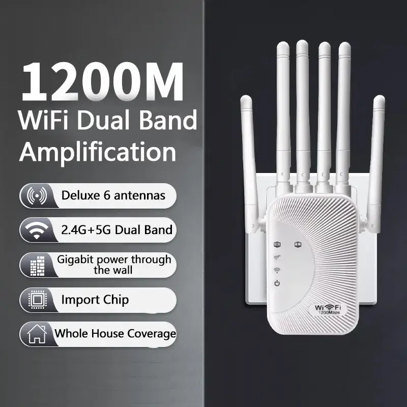 1200Mbps WiFi Extender – Dual Band 2.4G/5G Signal Booster w/ Ethernet