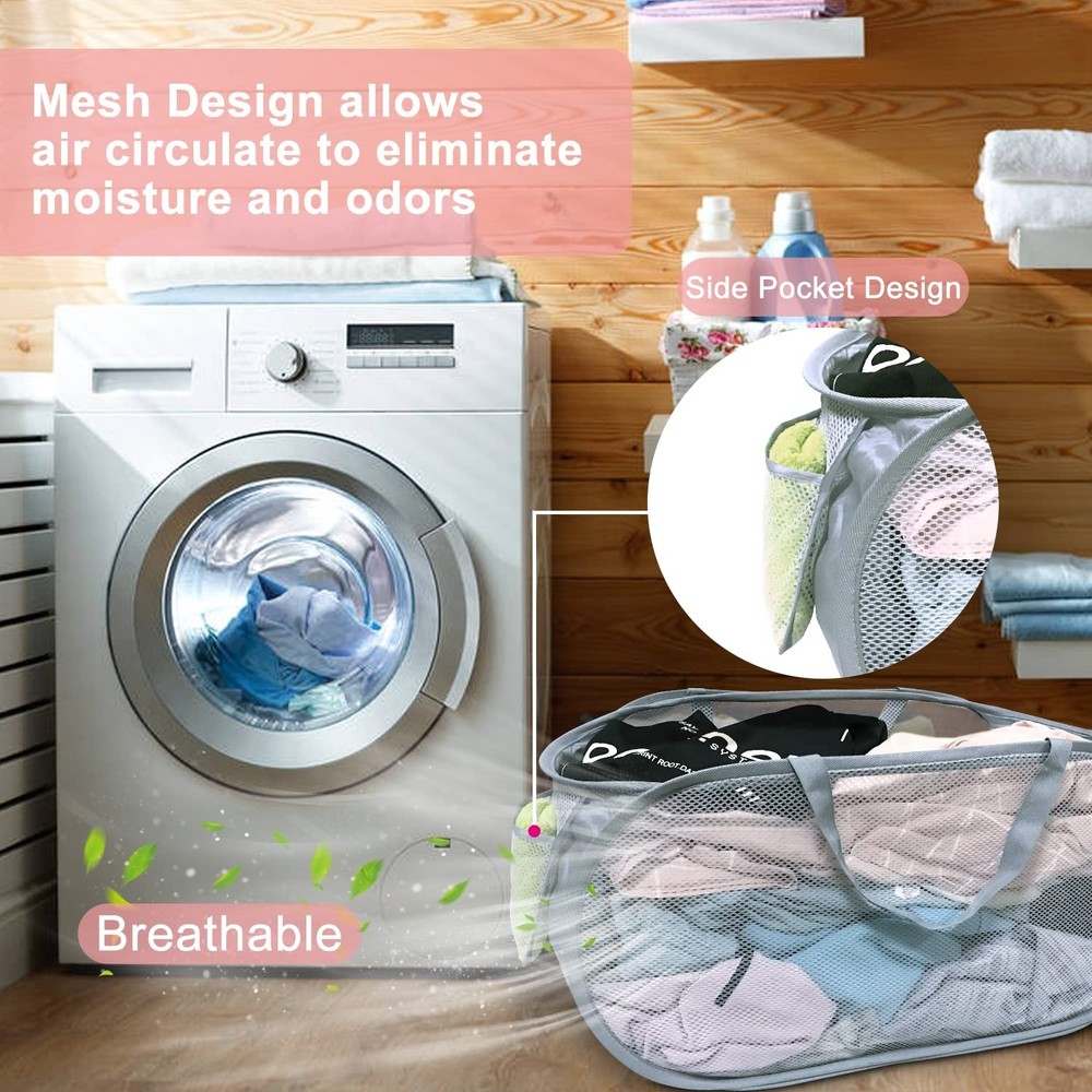 2 PCS Mesh Laundry Hamper,Collapsible Laundry Baskets,75L Large Foldable Dirt...