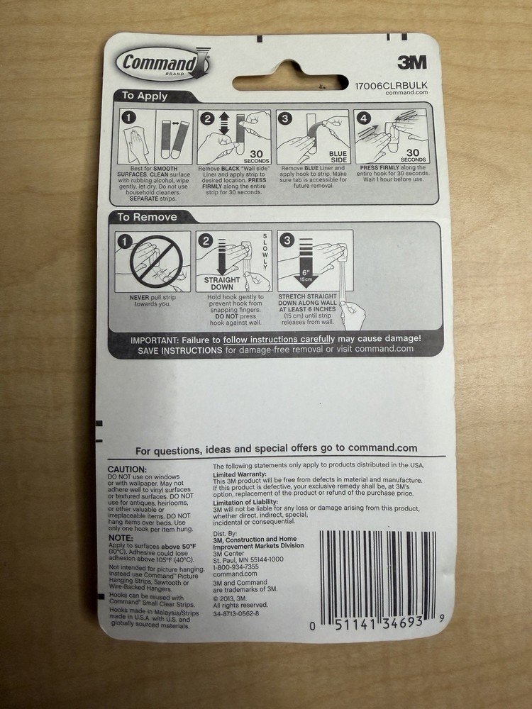 1 Pack 6 each Command Mini Hooks Clear.Holds 0.5 lb. 24 Hooks adhesives total