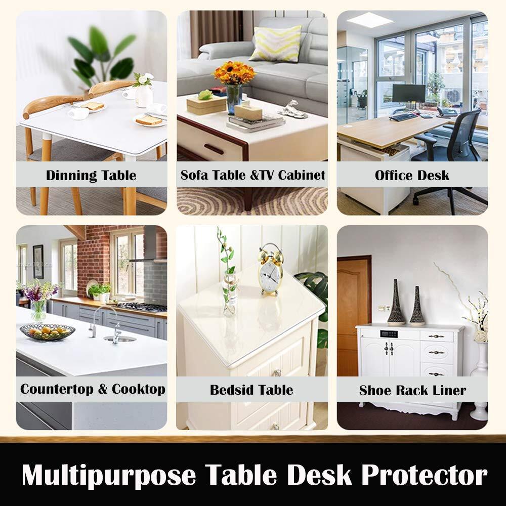 2 Sets Rectangular Clear Table Protector Plastic Tablecloth Cover Wooden Furn...