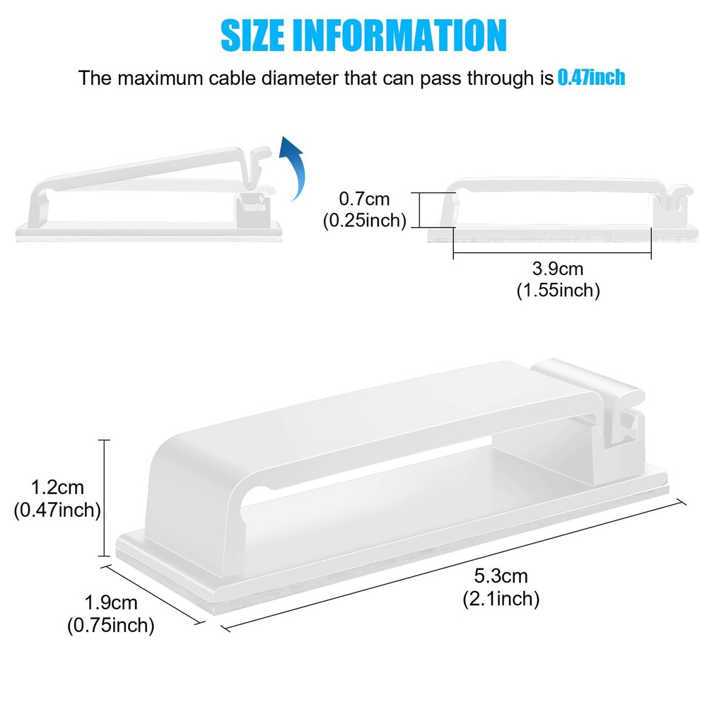 100 PCS Self Adhesive Cable Clips(L) White,Wire Clips Cable Management Wire O...