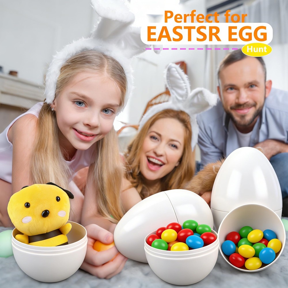 12 Pack 8 Inch Jumbo White Easter Eggs Plastic Fillable White Blank Easter Eg...