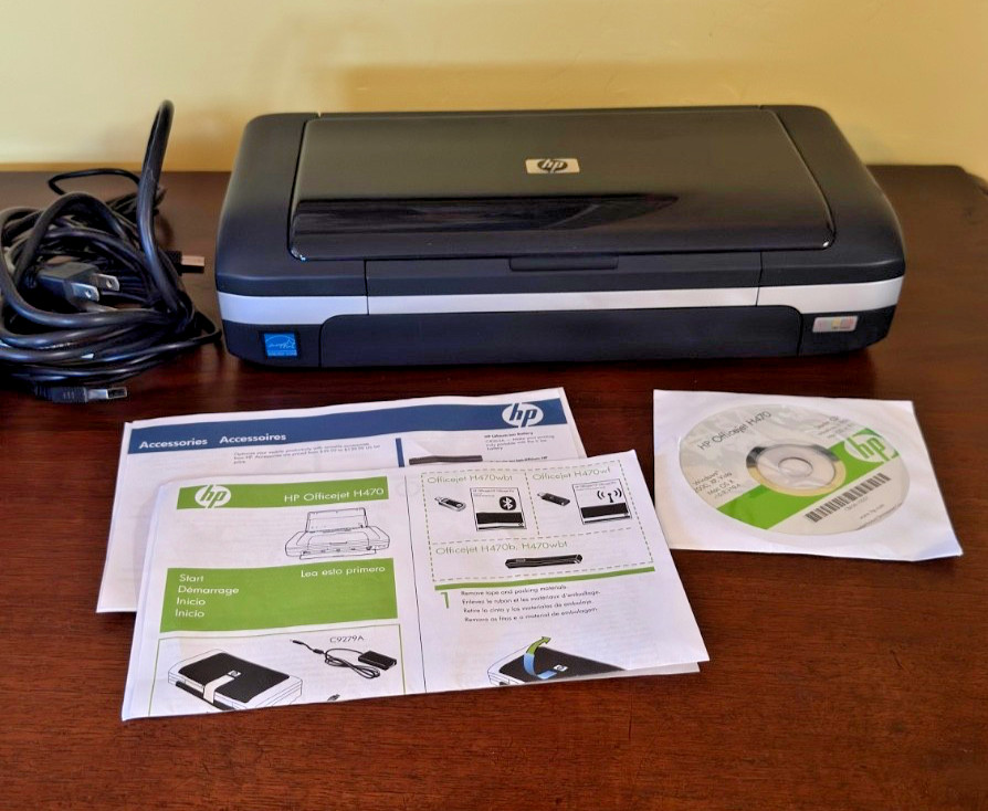 HP Officejet H470 Mobile Inkjet Printer, Color & BW, Power Supply, Software CD