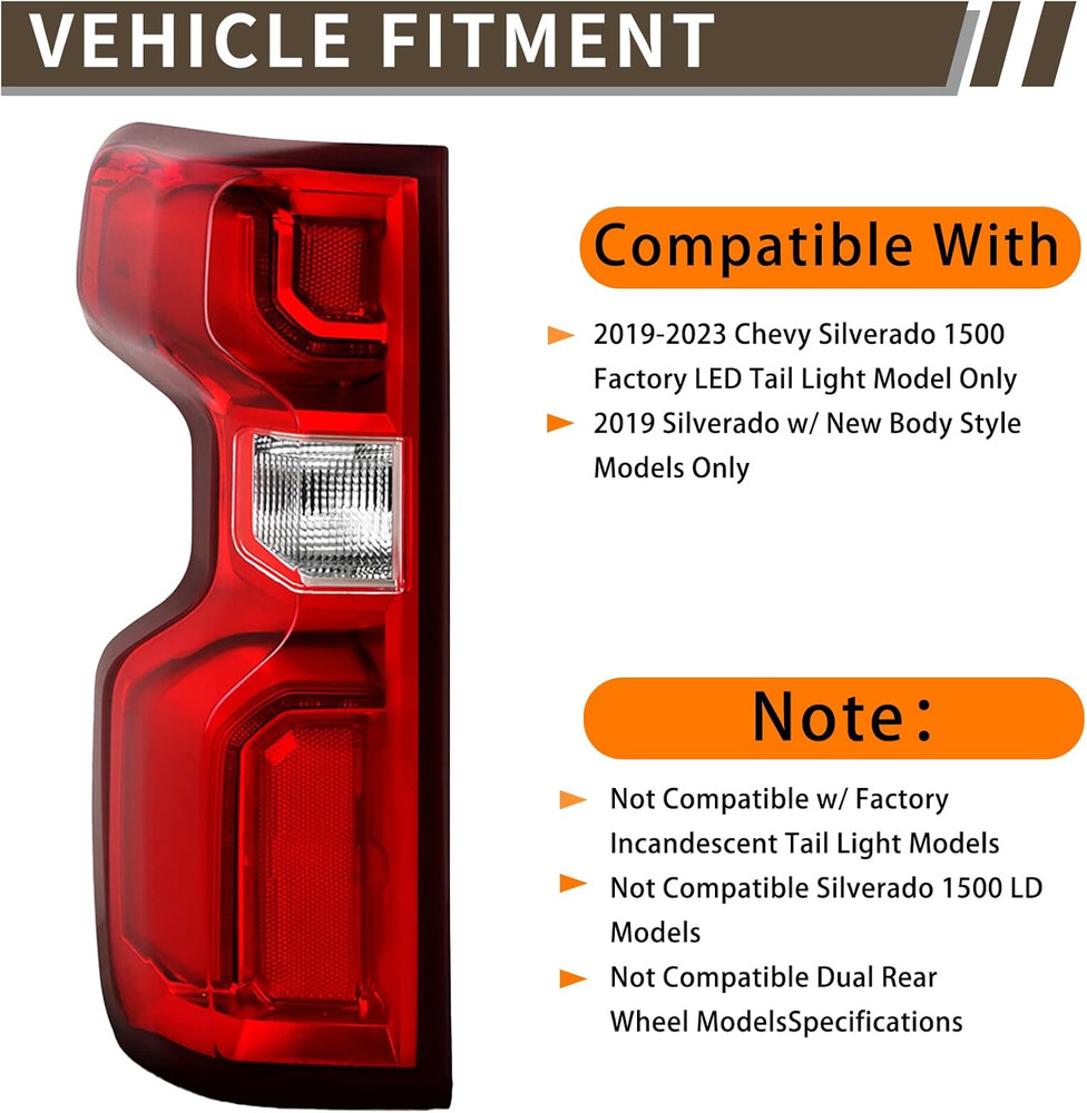 Tail Light Assembly Compatible with 2019-2023 Chevy Silverado 1500 Left Driver S