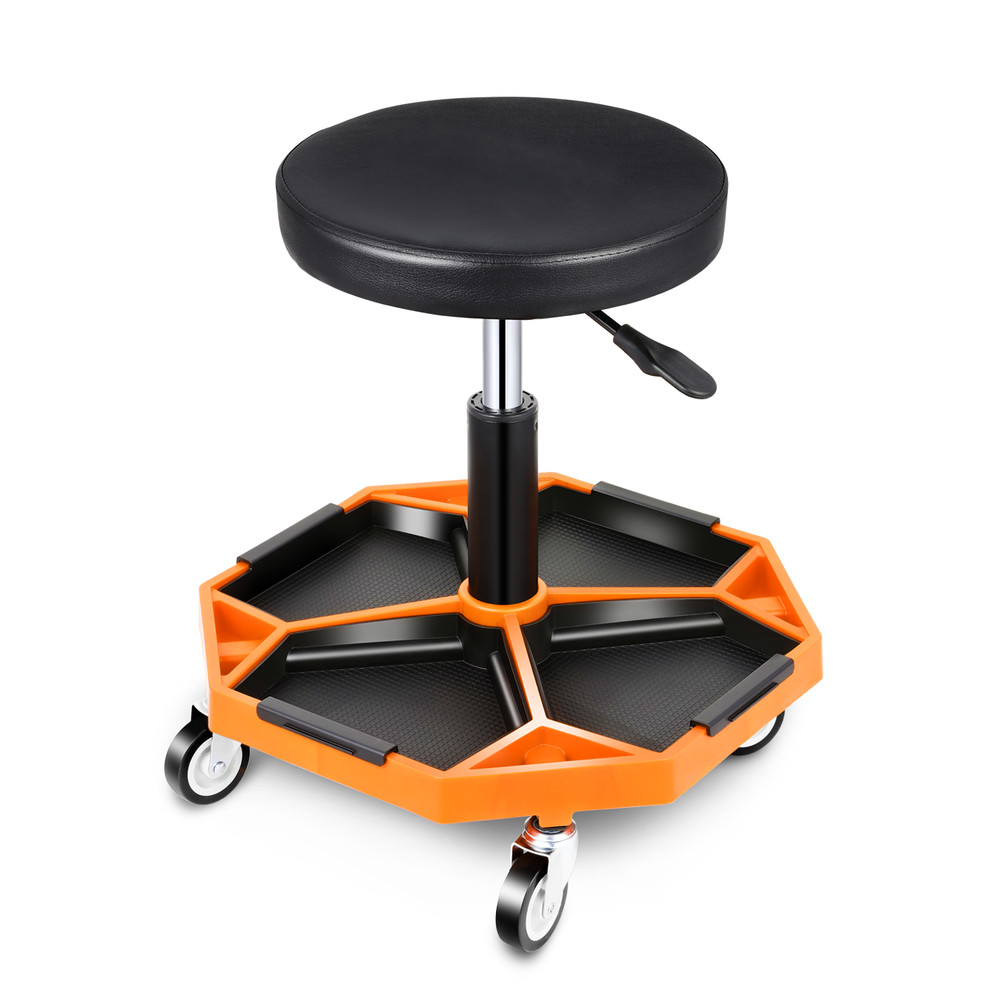 ADJUSTABLE HEIGHT PNEUMATIC 360° ROLLING GARAGE SEAT MECHANIC STOOL TOOL TRAY
