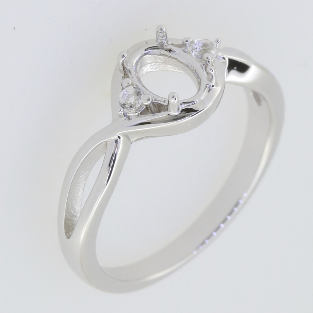 Sterling Silver Semi Mount Ring Setting Oval OV 7x5mm Twisted Shank White