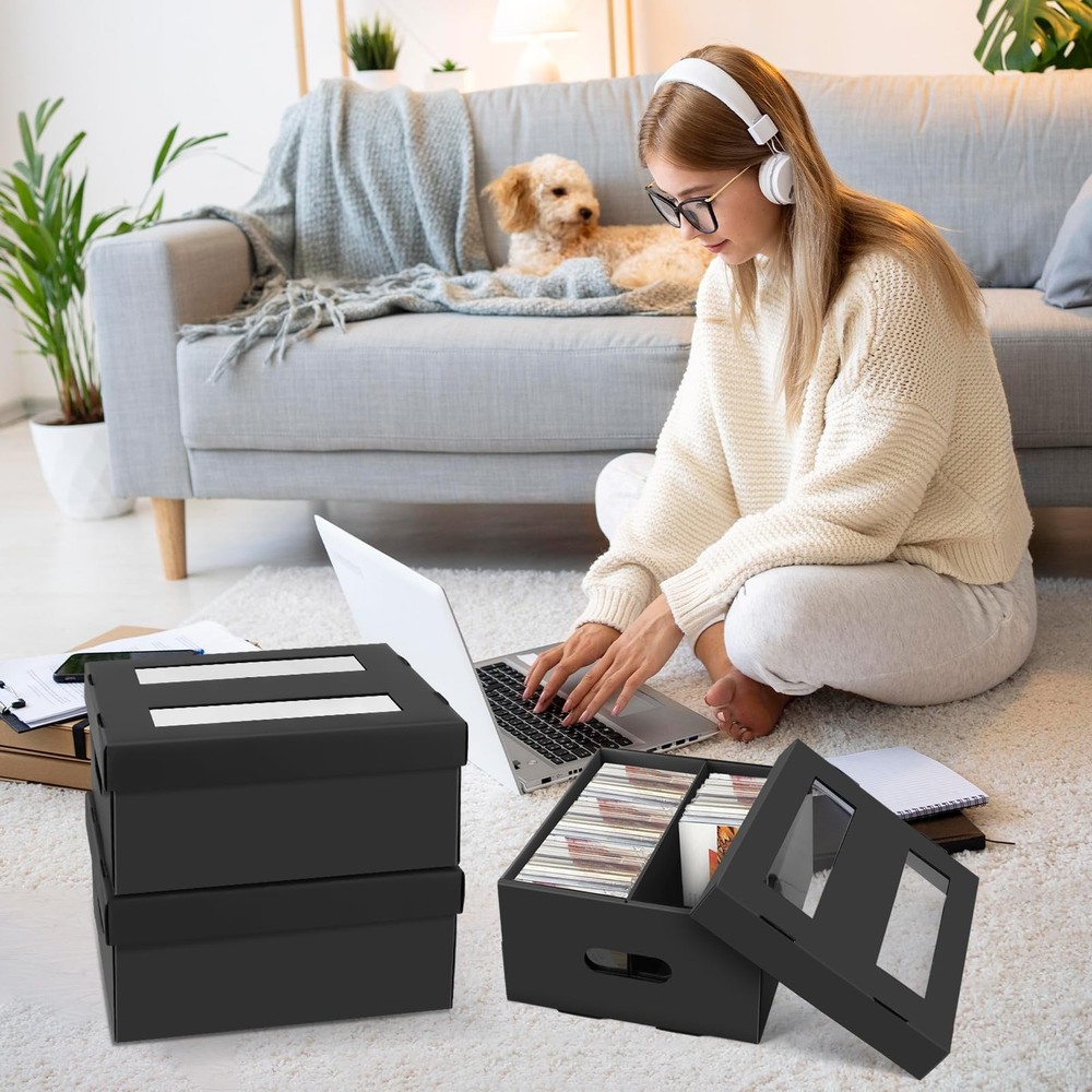 CD Storage Boxes,3 Pack 2 Compartment Cardboard CD Case Storage,CD Case Holde...