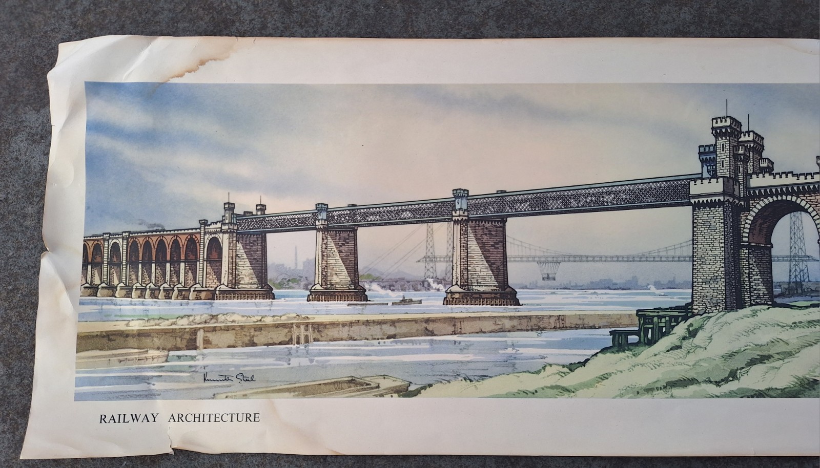 Vintage Railway Carriage Print - Architecture : Runcorn Bridge - Kenneth Steel