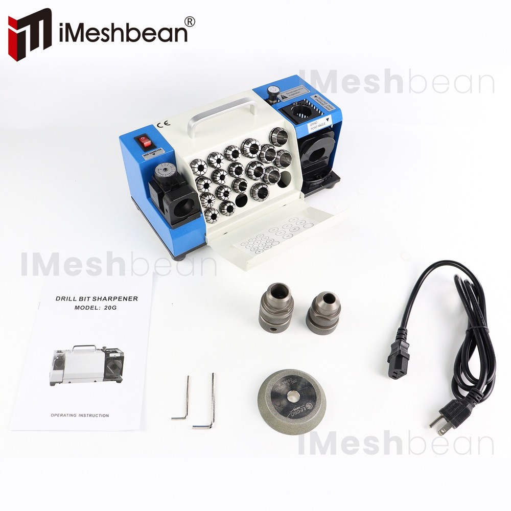 Drill Bits Sharpener 3-20mm Bits Grinder Sharpener w/CBN & SDC Wheels 18 Collets