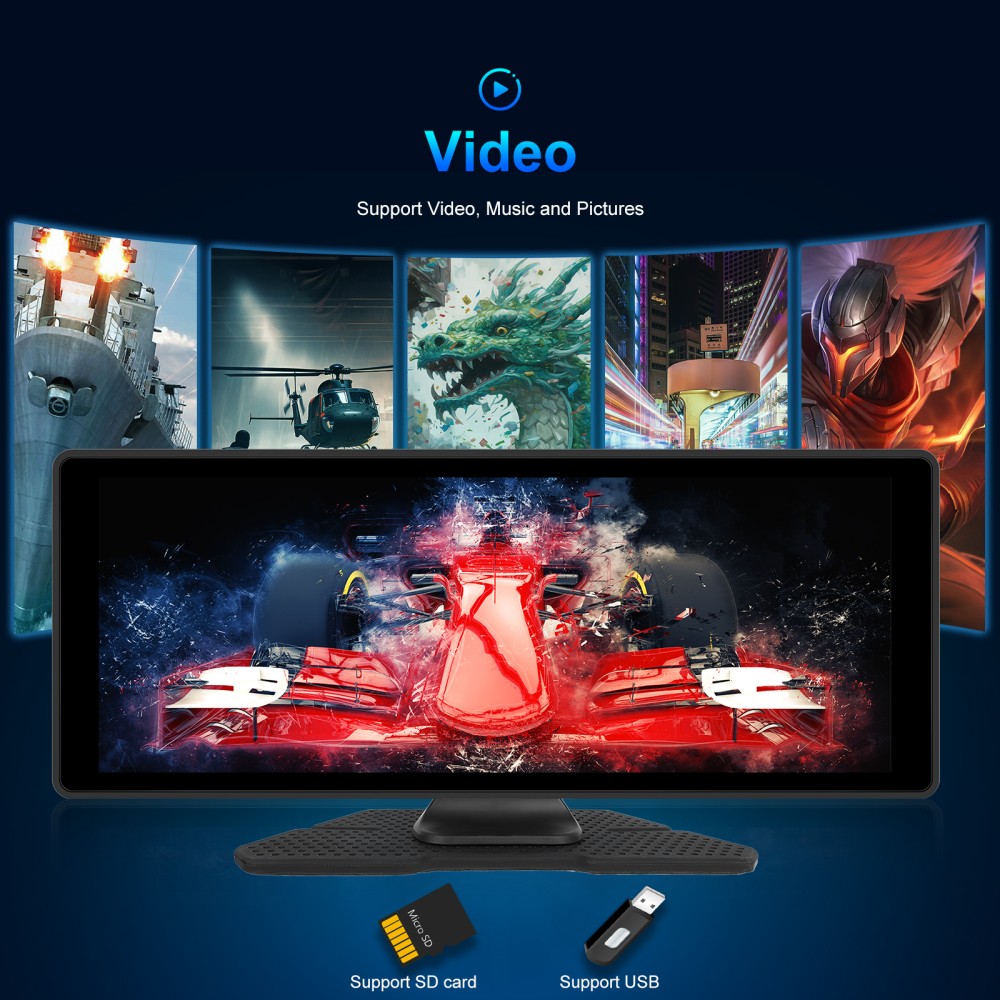 10.26" Touch Screen Wireless Apple Carplay Portable Car Stereo Android Auto Cam