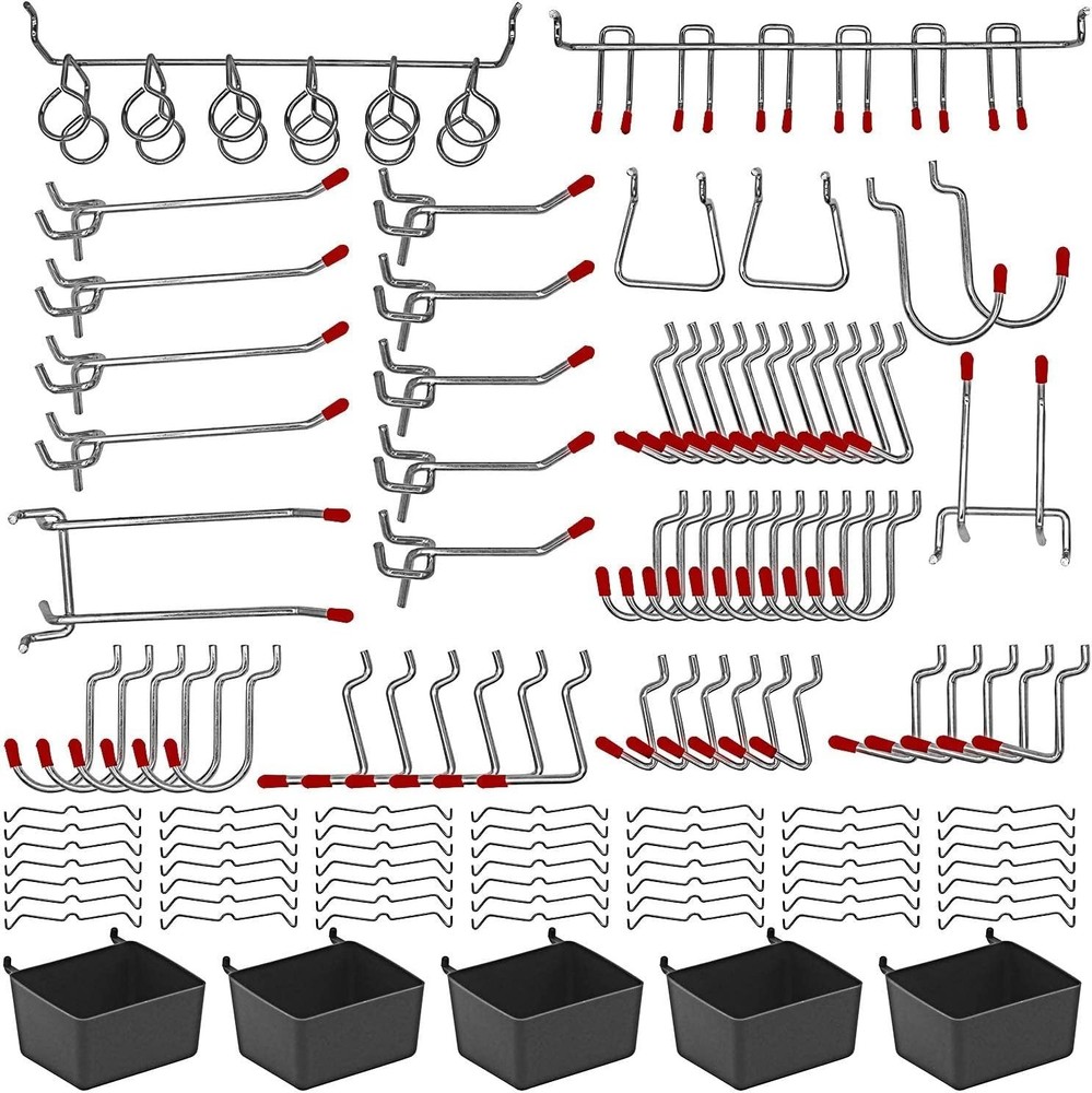 114pcs Metal Pegboard Hooks Assortment with Lockable Bins Wall Mount Storage