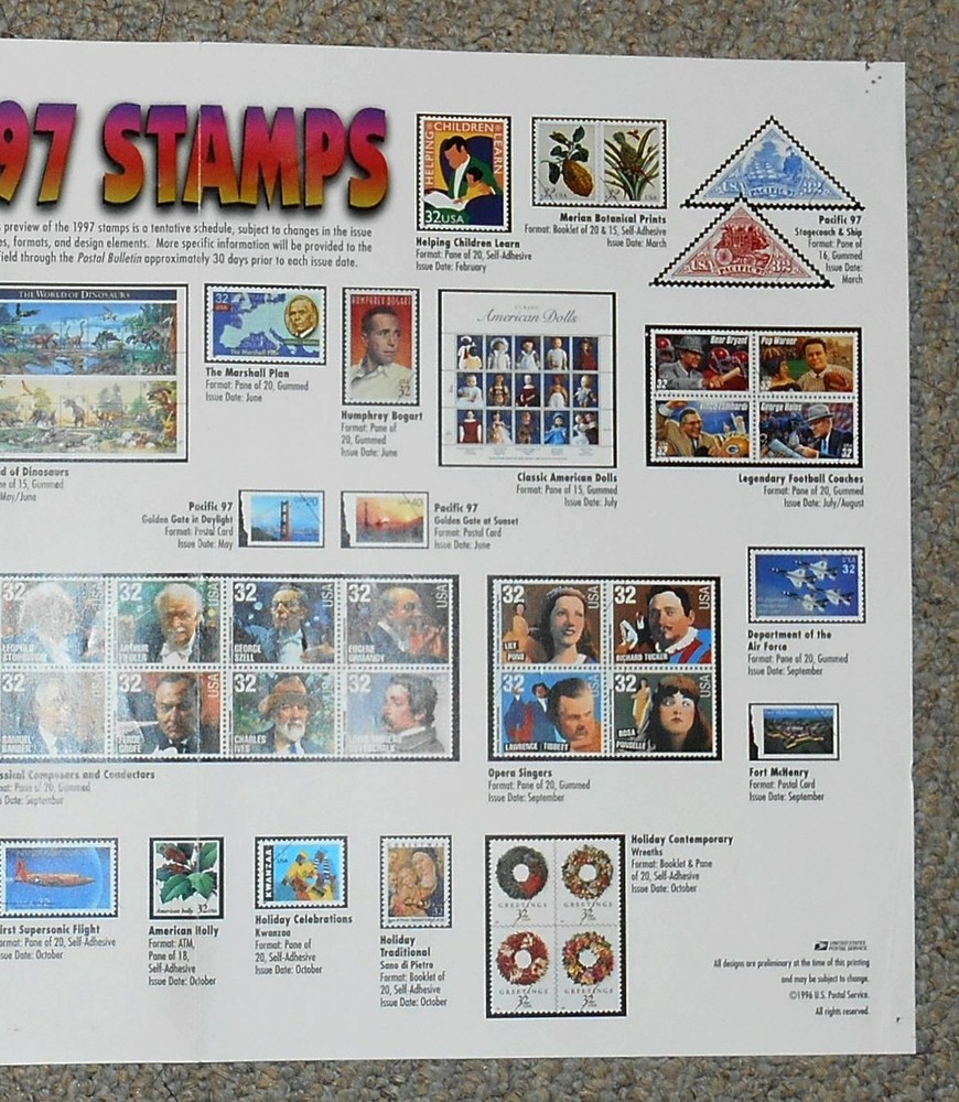 1997 stamp flyer USPS 11 X 16 full year stamp commemorative issues