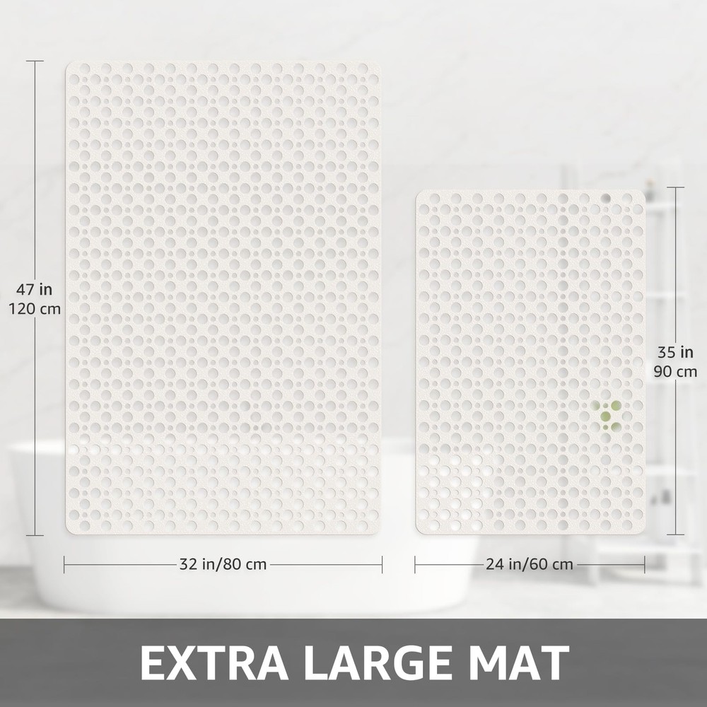 Yolife Extra Large Shower Mat 47x32 inch, Non 47" x 32" (Rectangular), White