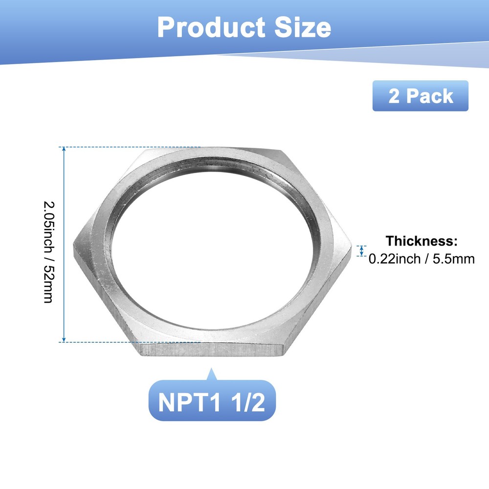 2-Pack Cast Pipe Fitting Hex Locknut, NPT1 1/2 Female Thread Hex Locking Nut