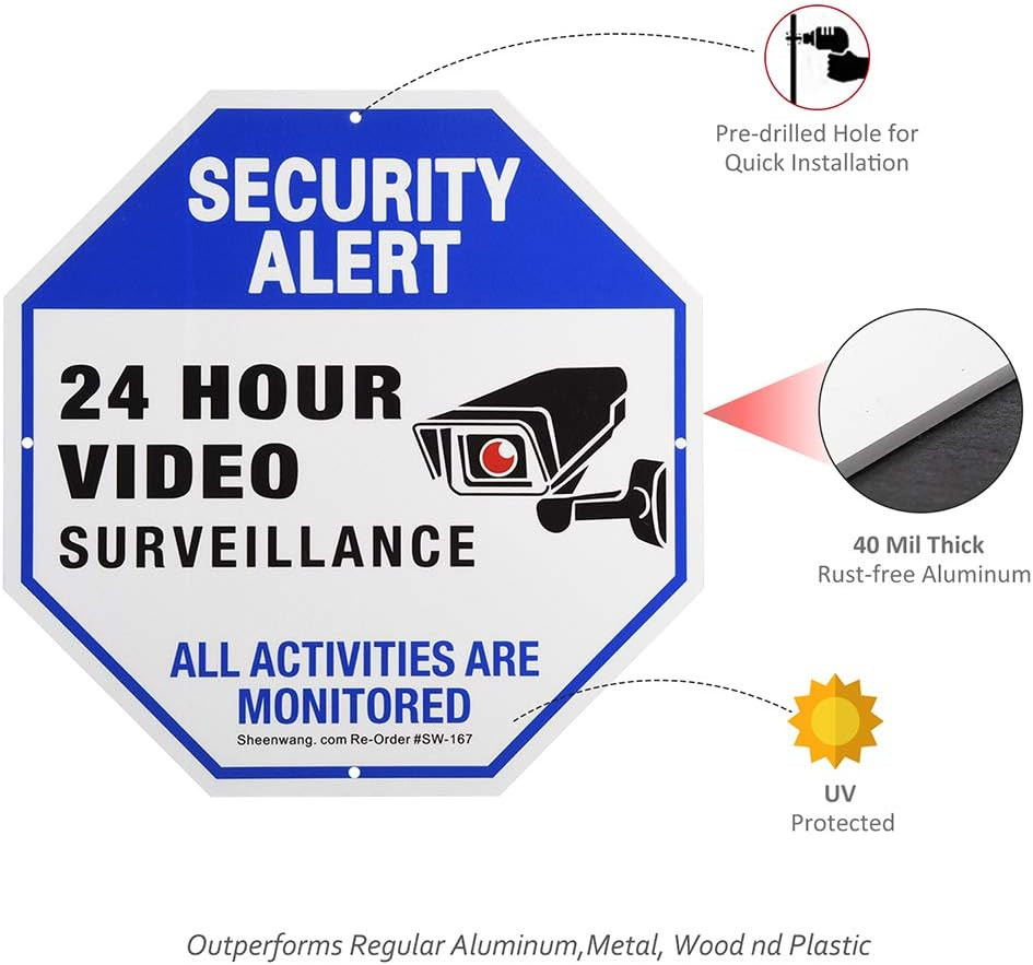 2-Pack Security Camera Sign, Video Surveillance Signs Outdoor, UV Printed 40 Mil
