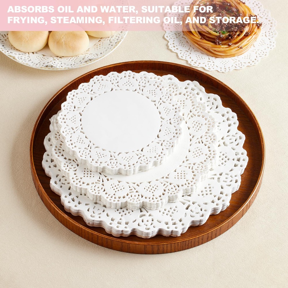 TIPTAP Disposable Paper Doilies,150PCS with sorted Sizes, Normal, White