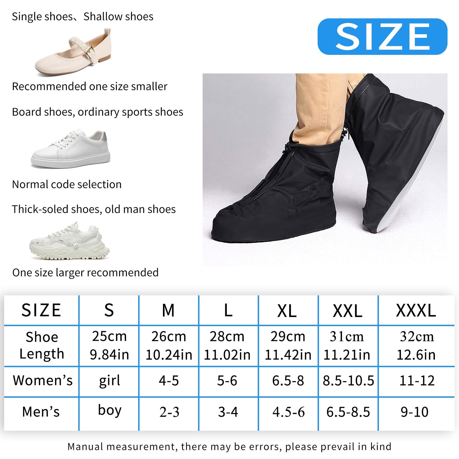 Fundas reutilizables para zapatos de lluvia, impermeables, con cremallera