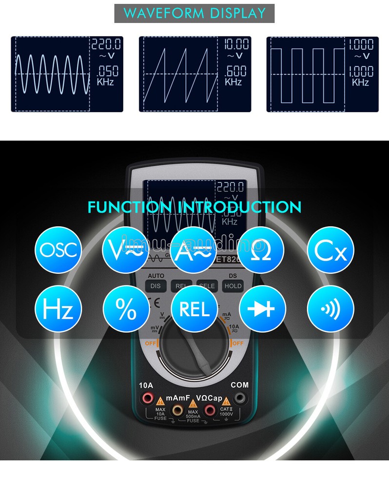 ET826 2"" 1 Intelligent Digital Oscilloscope Multimeter AC/DC Current Voltage
