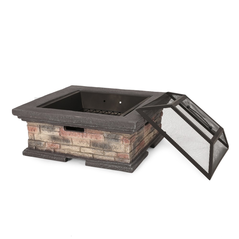 Square Wood-Burning Fire Pit with Protective Shield