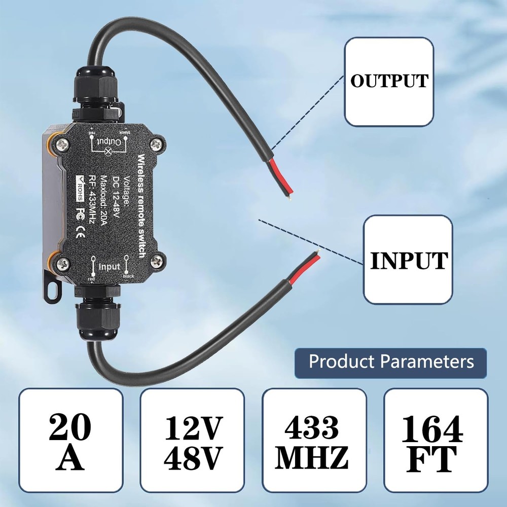 DC12V Waterproof Remote Control Switch,DC12V/24V/48V/20A Wireless Remote Swi...
