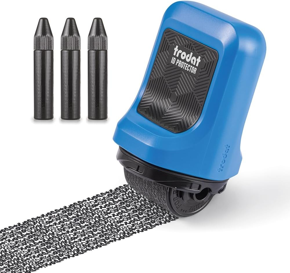 Identity Theft Protection Ink Roller Stamp with 3 Bonus Refill Inks