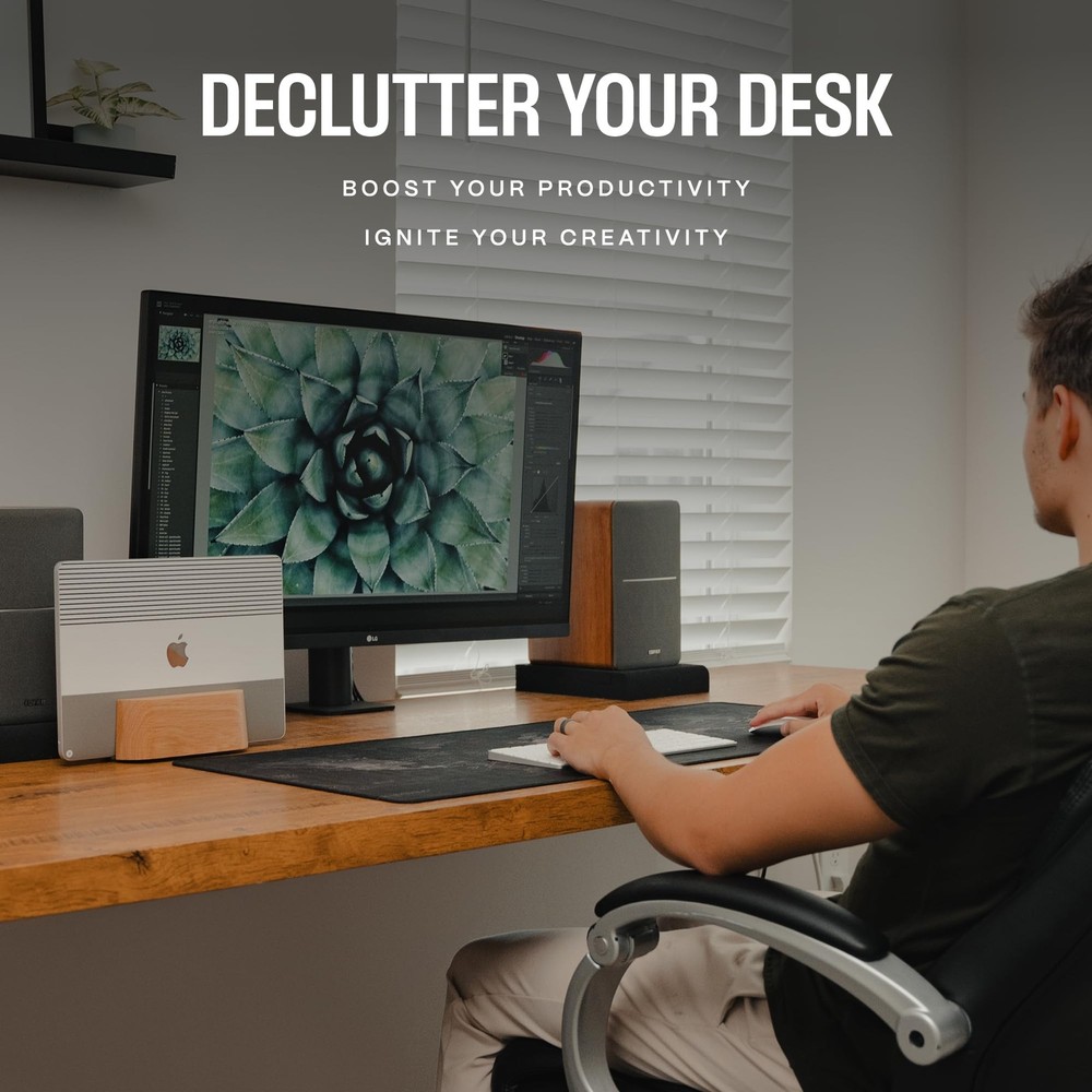 COREMINDED Adjustable Vertical Laptop Stand for Desk, Single, Solid Walnut