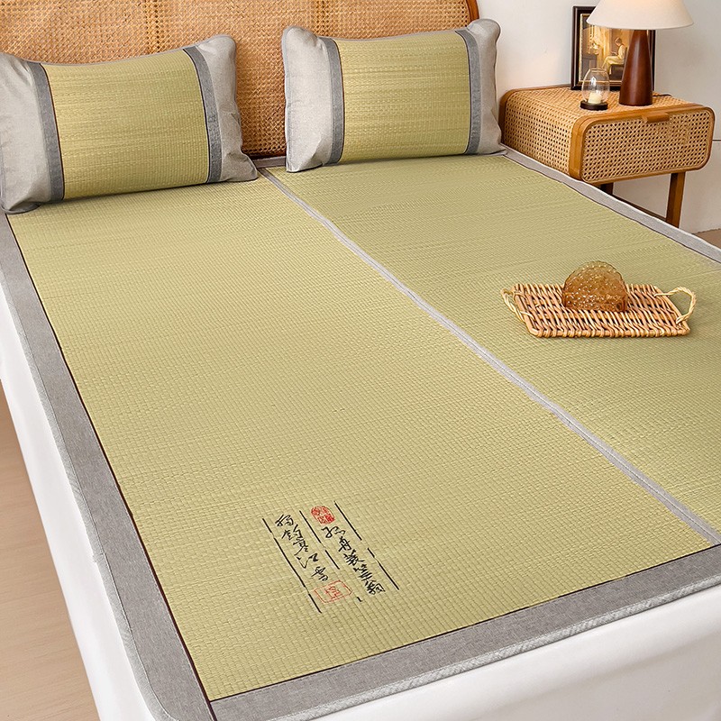Rush Bed Mat & 2 Pillowcases Summer Accessories Folding Double Faces Nature Cool