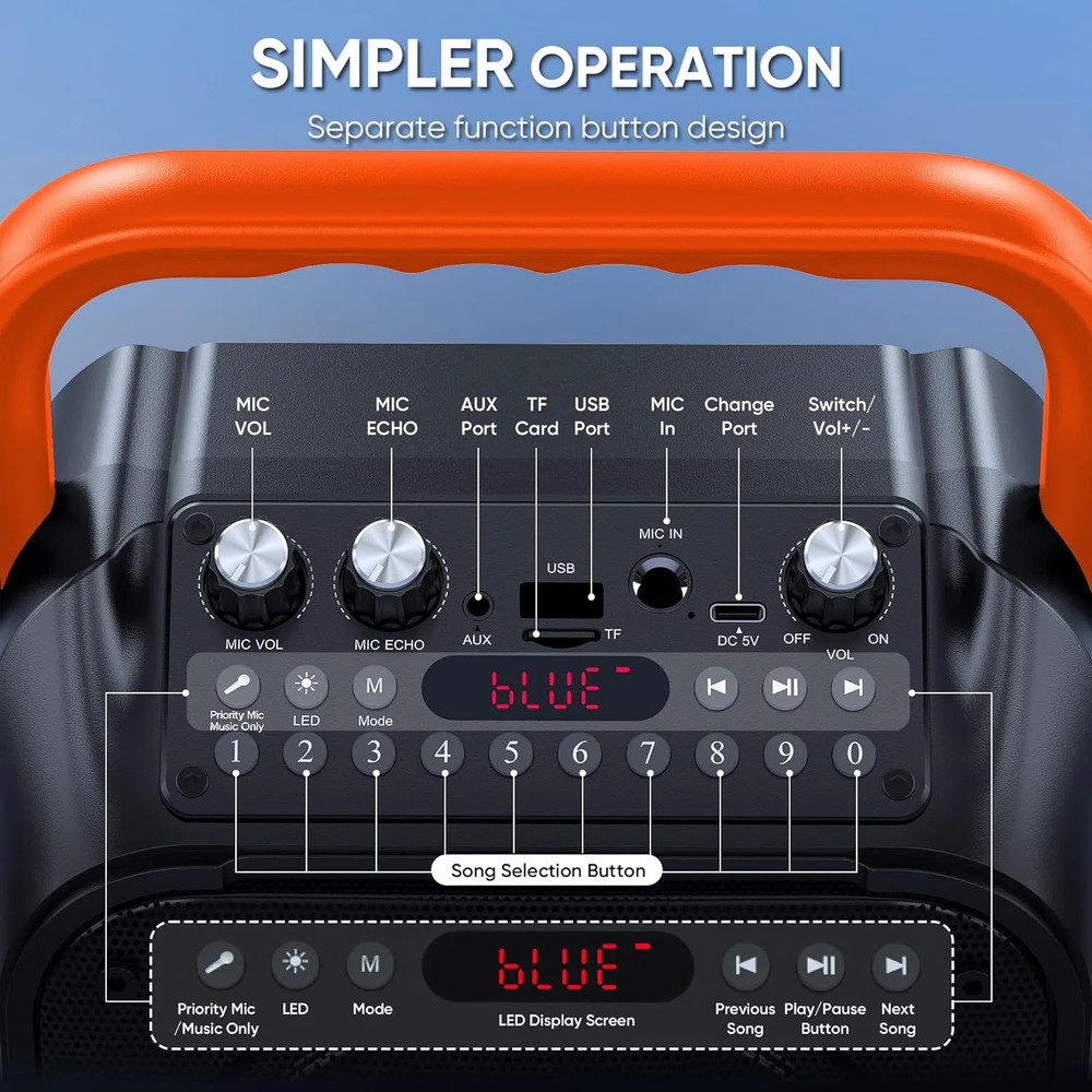 Bluetooth Speaker/Portable Karaoke Machine with 2 Wireless Microphones