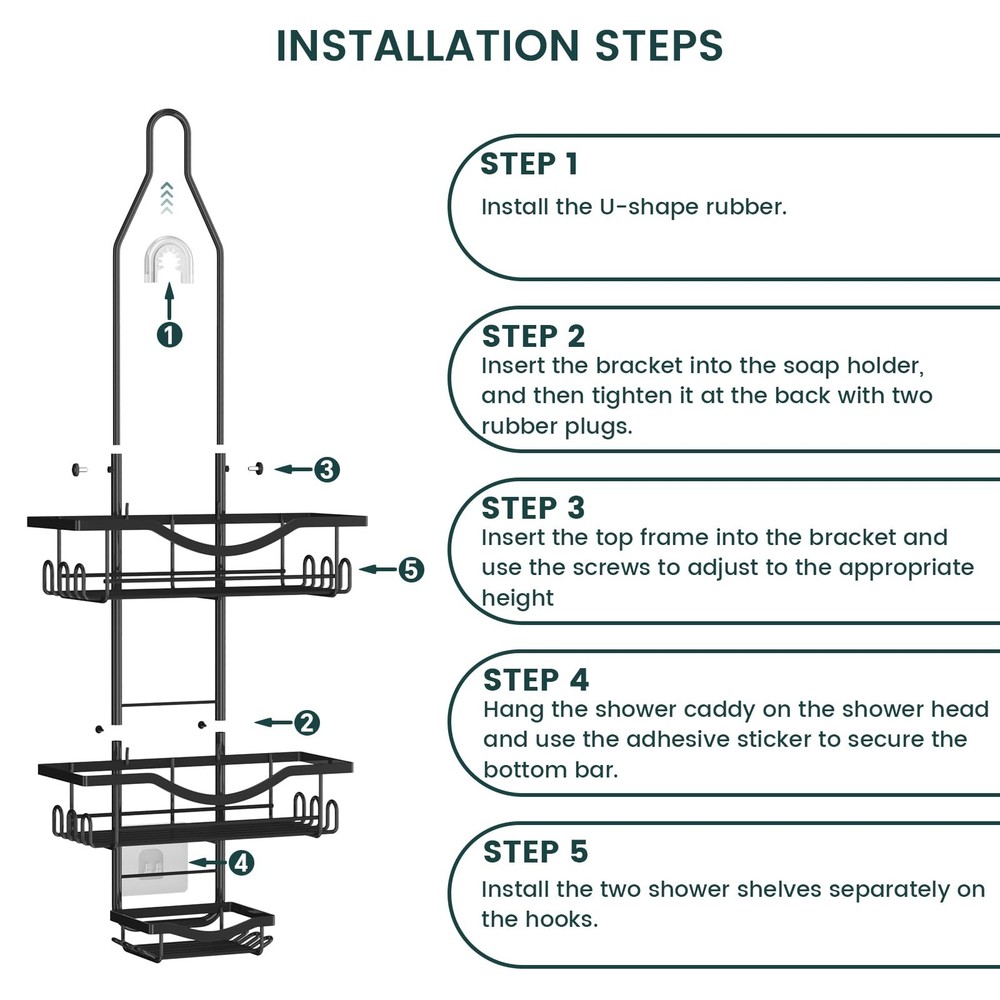 Shower Caddy Hanging Adjustable Shower Caddy, Rustproof Shower Organizer Exte...
