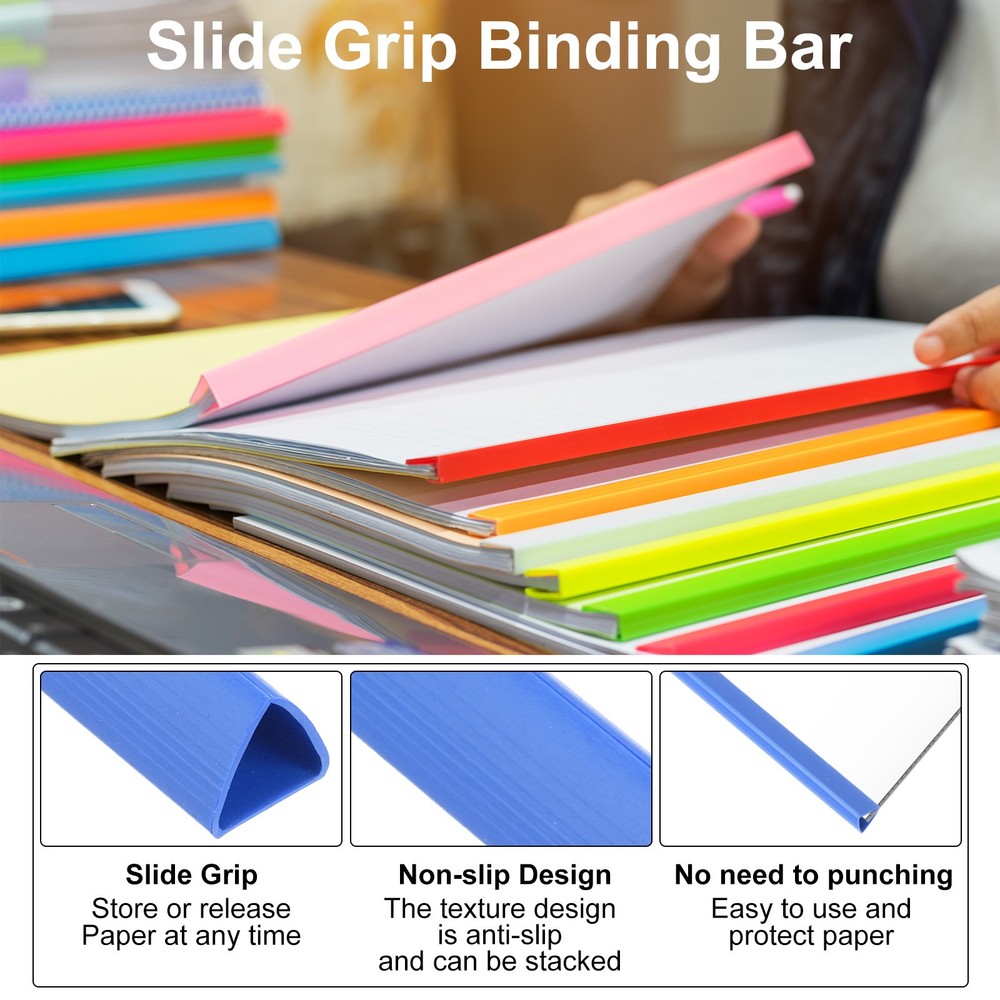 50Pcs Binding Bars, 10mm Binding Bars Slide Grip, Blue