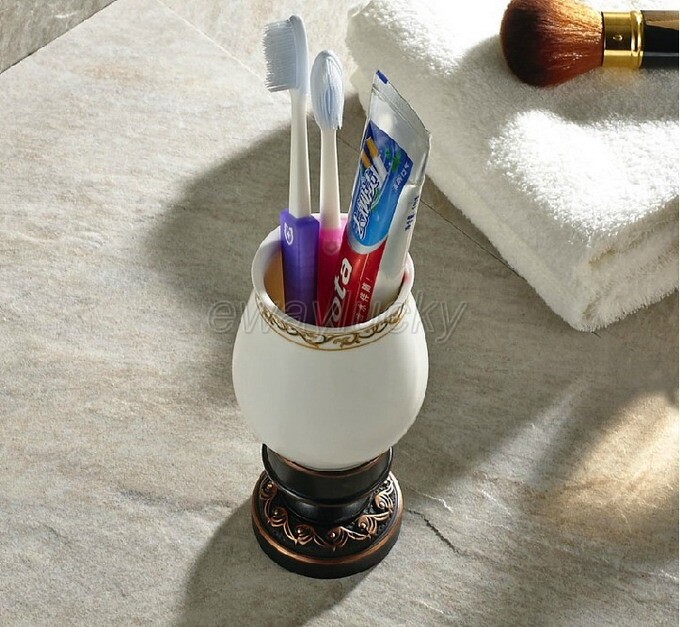 Oil Rubbed Bronze Toothbrush Holder Single Ceramic Cup Holder Deck Mounted