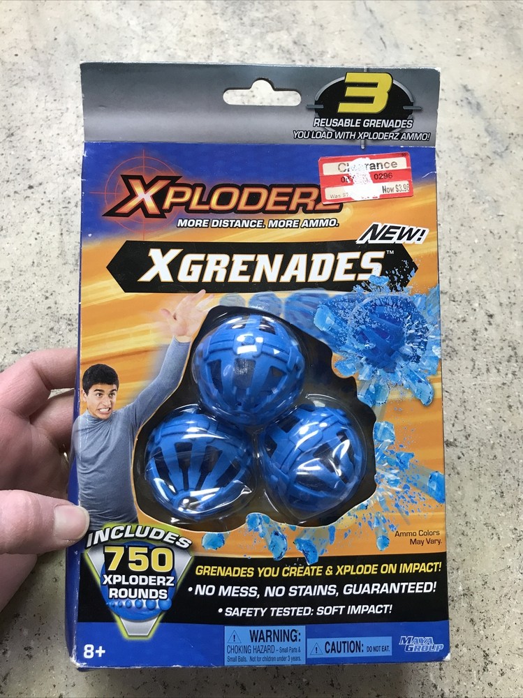 Xploderz Xgrenades 3 Pack Of Reusable Grenades Unopened with 750 xploderz rounds