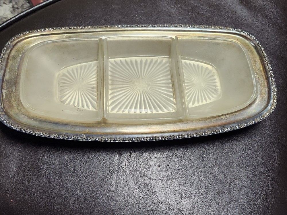 Angora Silverplate England 3 Tray Condiments Serving Tray