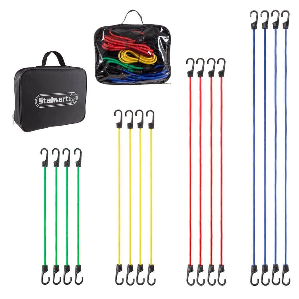 Stalwart 16PC Bungee Cord Set – 4 Sizes Assorted Tie Down Strap Kit