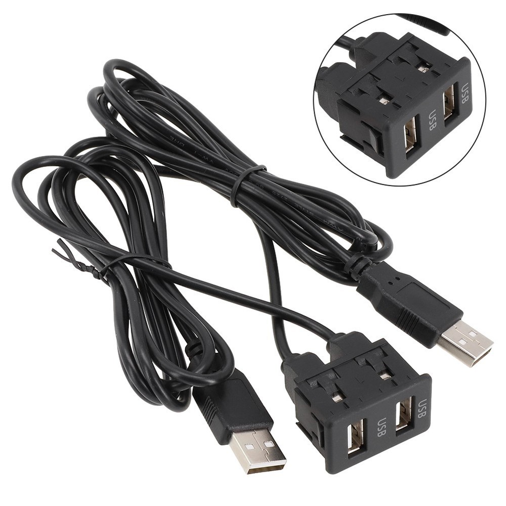 150CM Car-Dash Flush Mount AUX USB Port Panel Dual USB Extension Adapter Cable