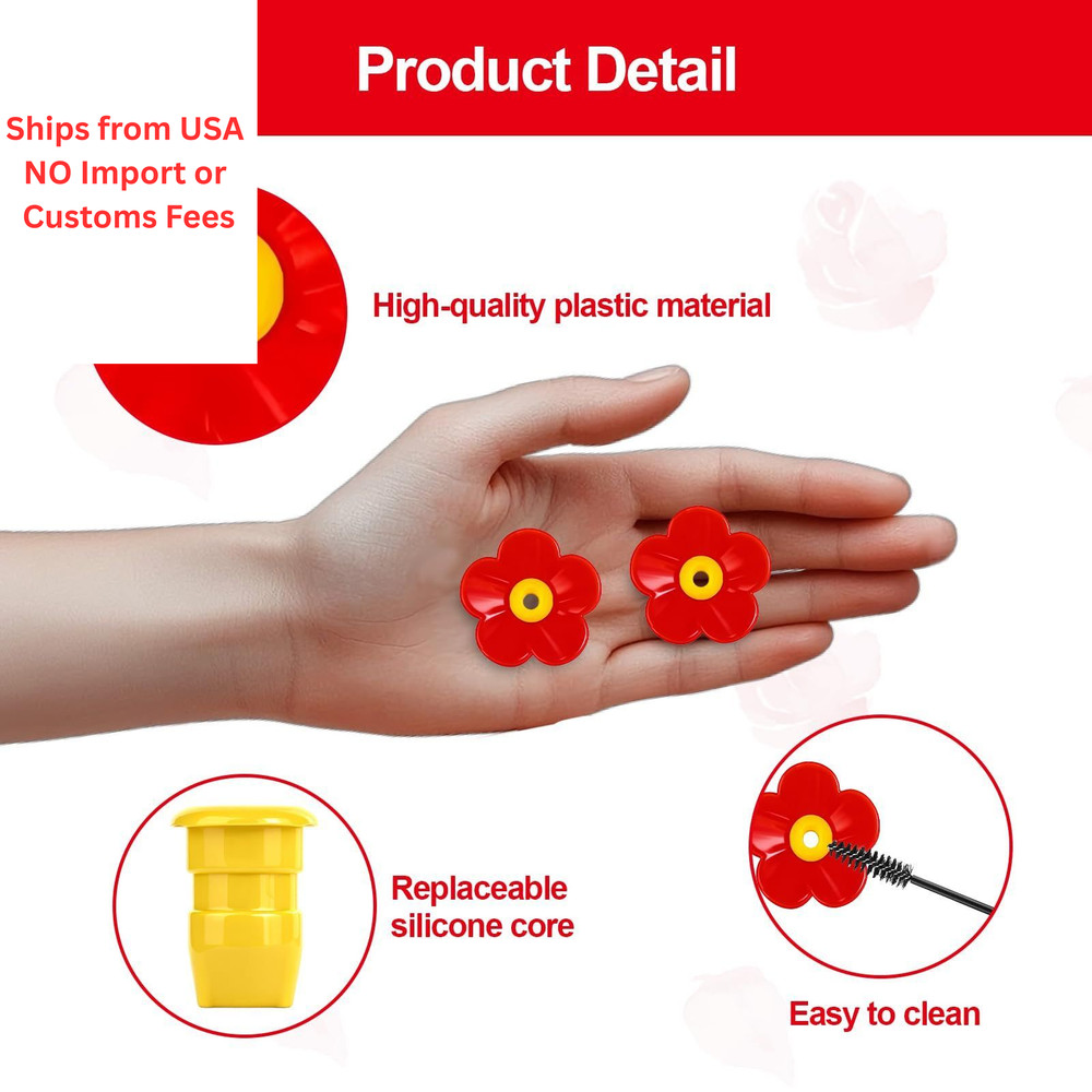 24pcs Hummingbird Feeder Replacement Flowers 24PCS, Red