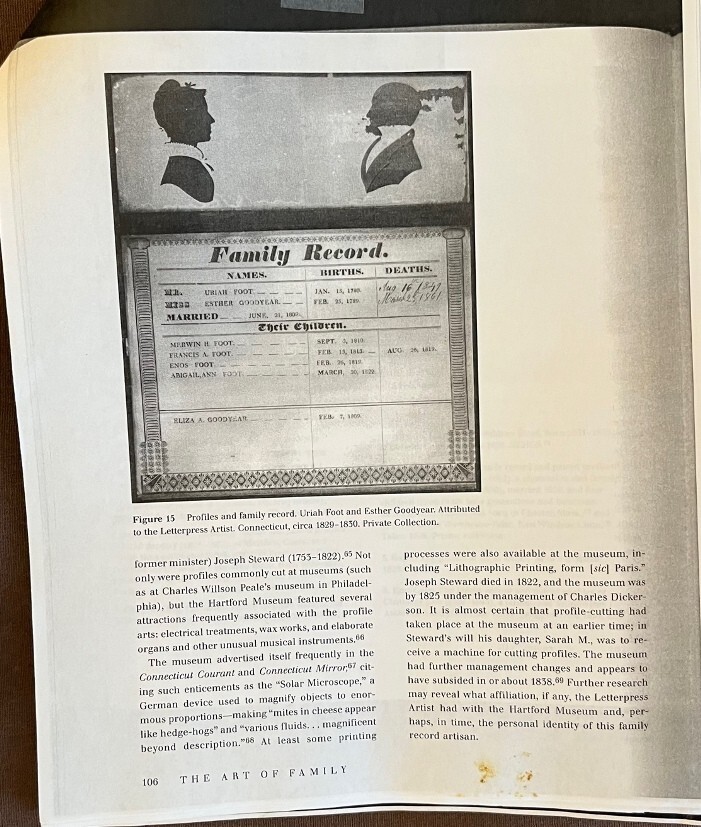 1830 Family Record Antique Silhouette Very RARE