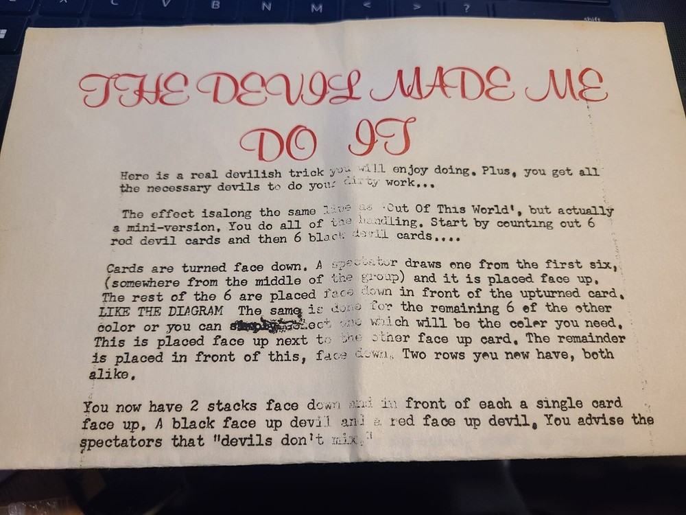 Vintage Devil Made Me Do It Packet Card Magic Mentalism Trick